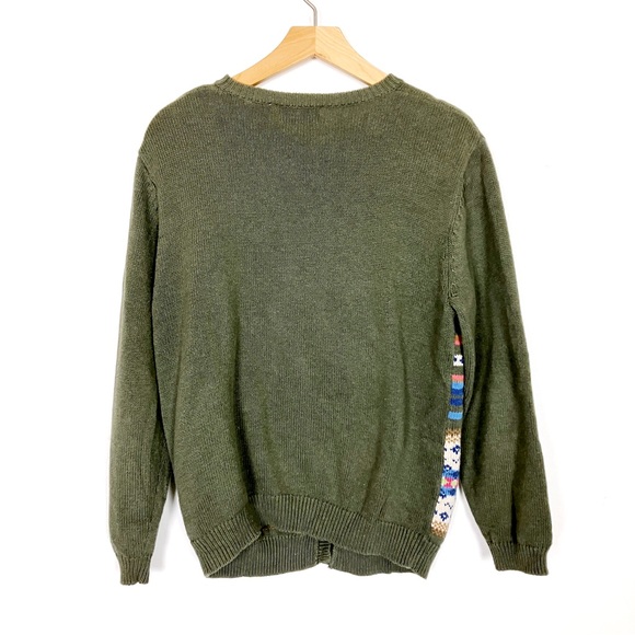 Vintage cottagecore granny cardigan knit green striped cotton multi colour - Picture 2 of 7